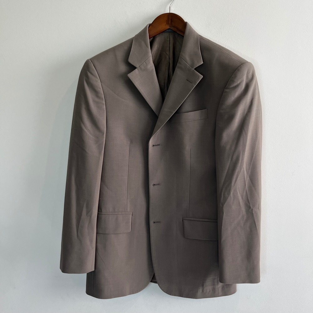 Oscar de la Renta Mens 36R Wool Blazer Brown 3 Button Suit Jacket Taupe